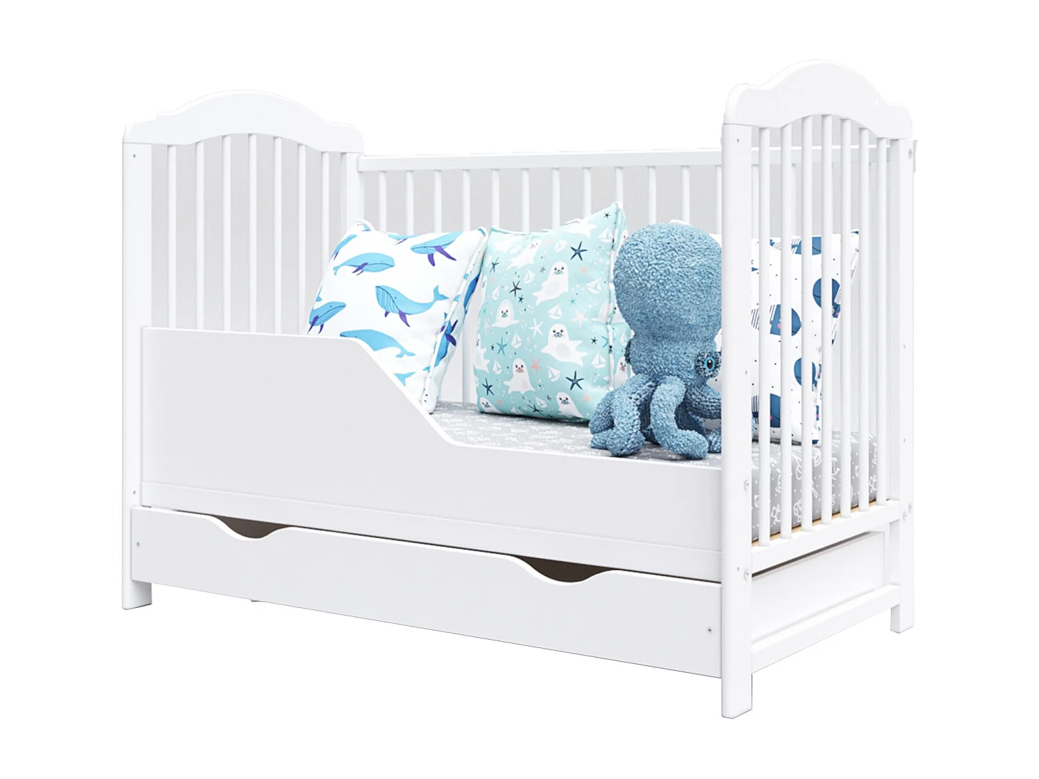 Mitwachsendes Babybett mit Schublade - 60x120 cm