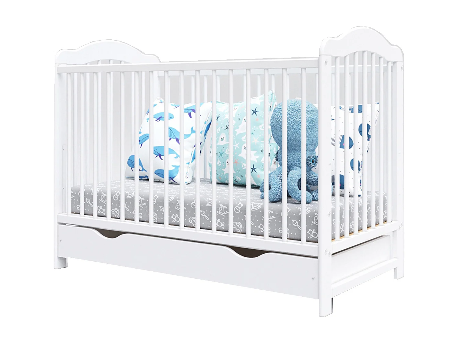 Mitwachsendes Babybett mit Schublade - 60x120 cm