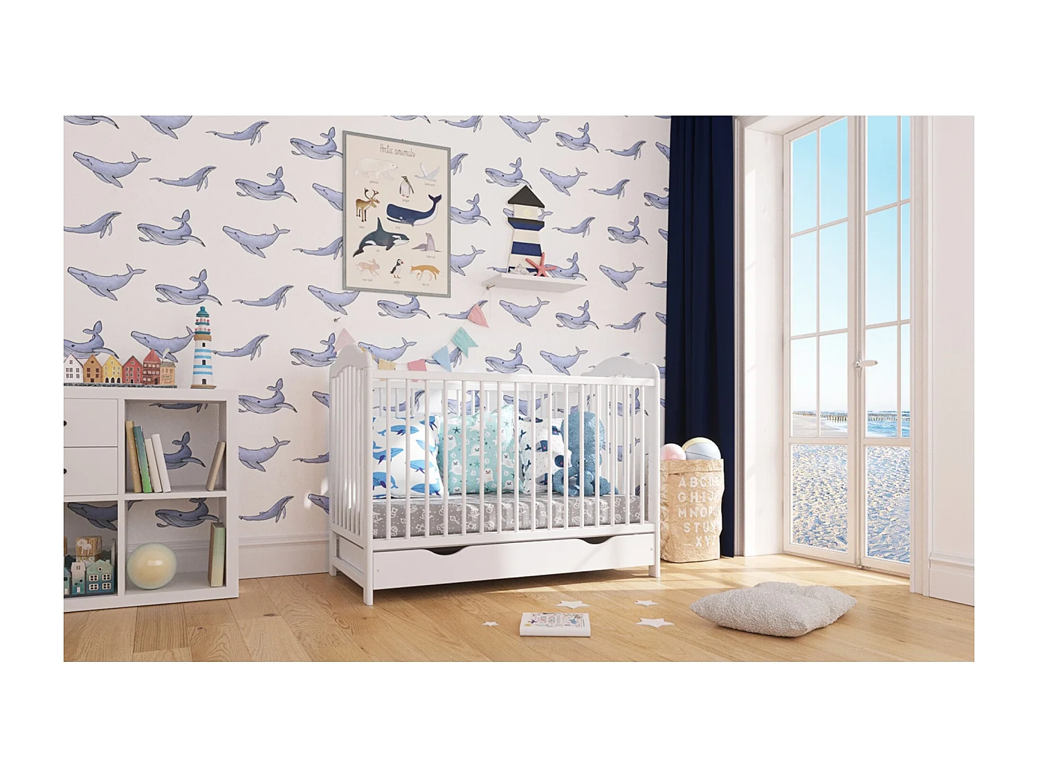 Mitwachsendes Babybett mit Schublade - 60x120 cm