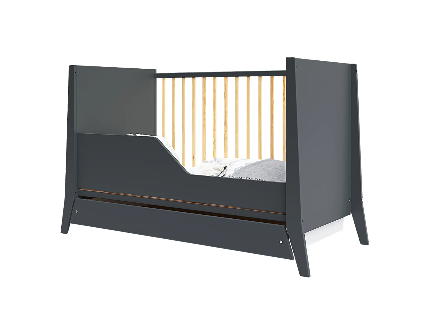 Mitwachsendes Babybett mit Schublade - 60x120 cm