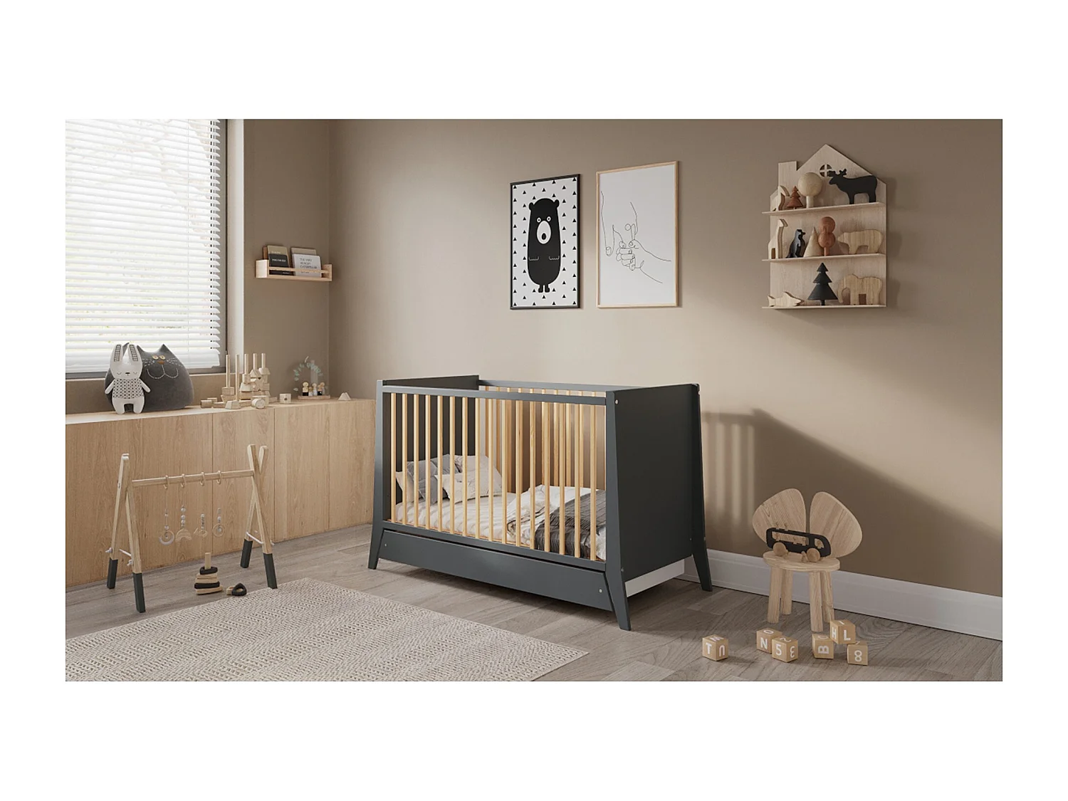 Mitwachsendes Babybett mit Schublade - 60x120 cm