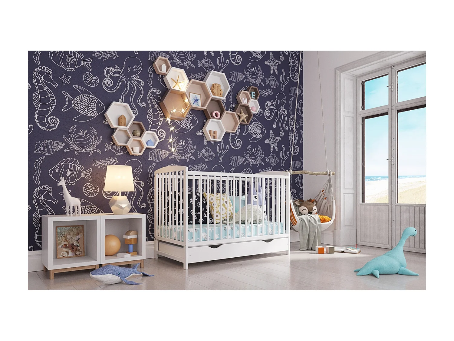 Lit bébé évolutif avec tiroir - NINA - 120x60 cm - Blanc