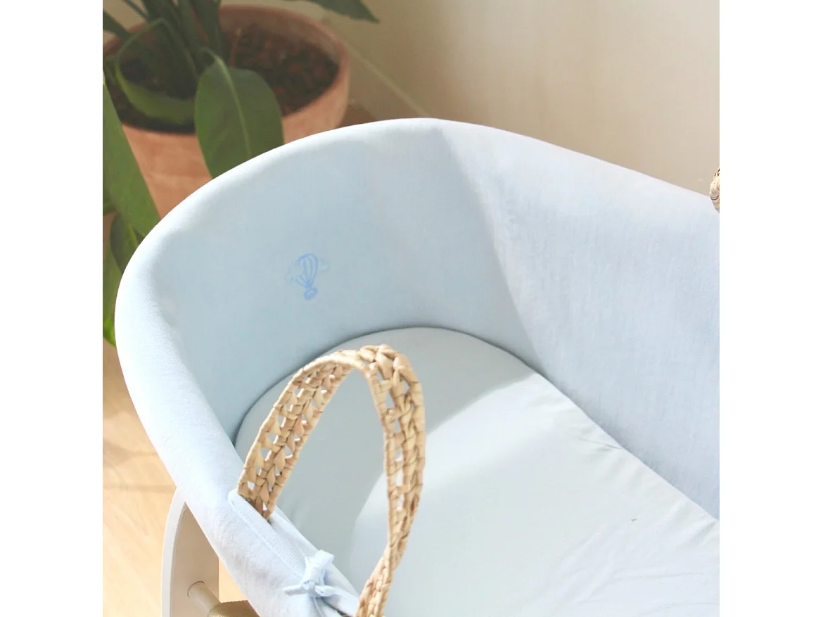 Sábana Ajustable de Algodón Ecológico 80x30cm para Moisés, Capazo o Cuna - Azur