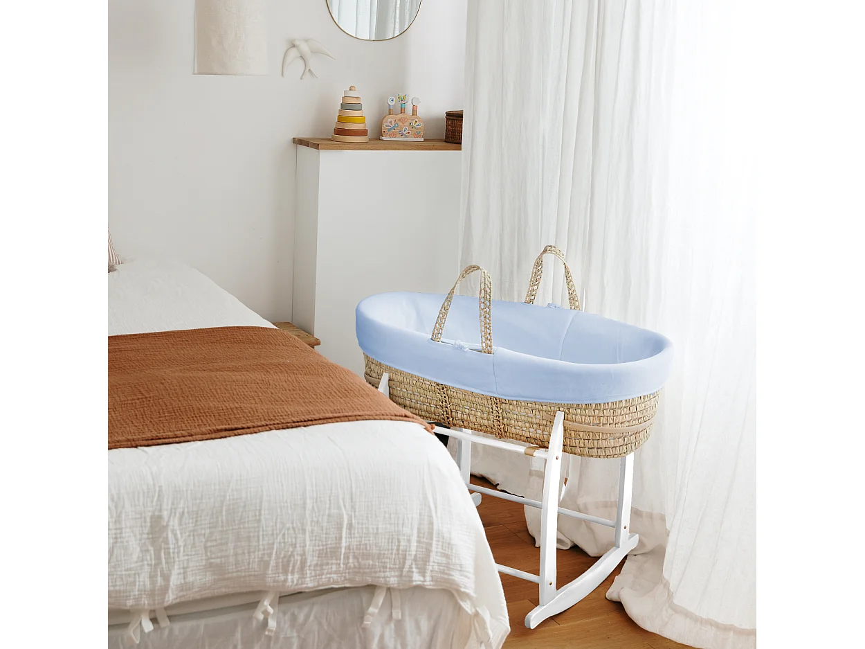 Sábana Ajustable de Algodón Ecológico 80x30cm para Moisés, Capazo o Cuna - Azur