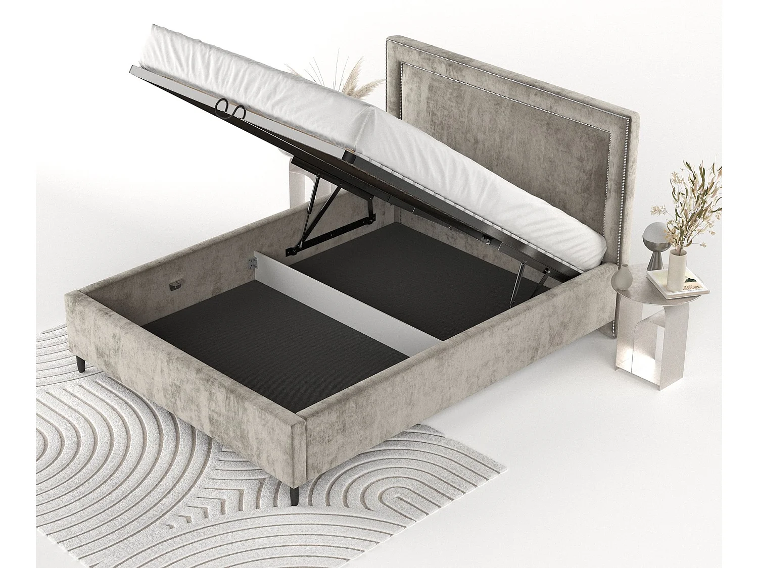 Polsterbett Baleine - 140 x 200 cm - Chenille-Stoff - beige