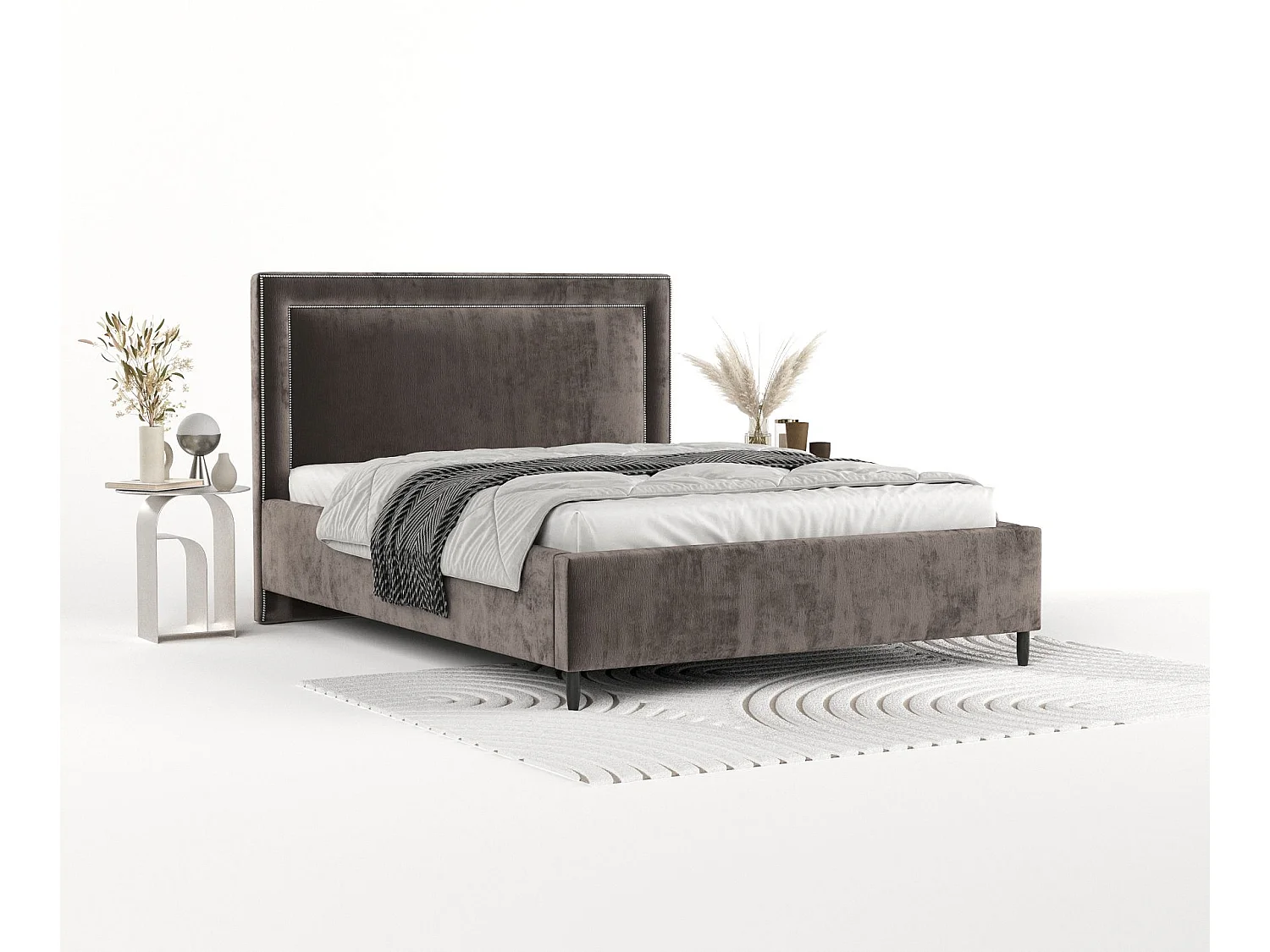 Polsterbett Baleine - 140 x 200 cm - Chenille-Stoff - braun