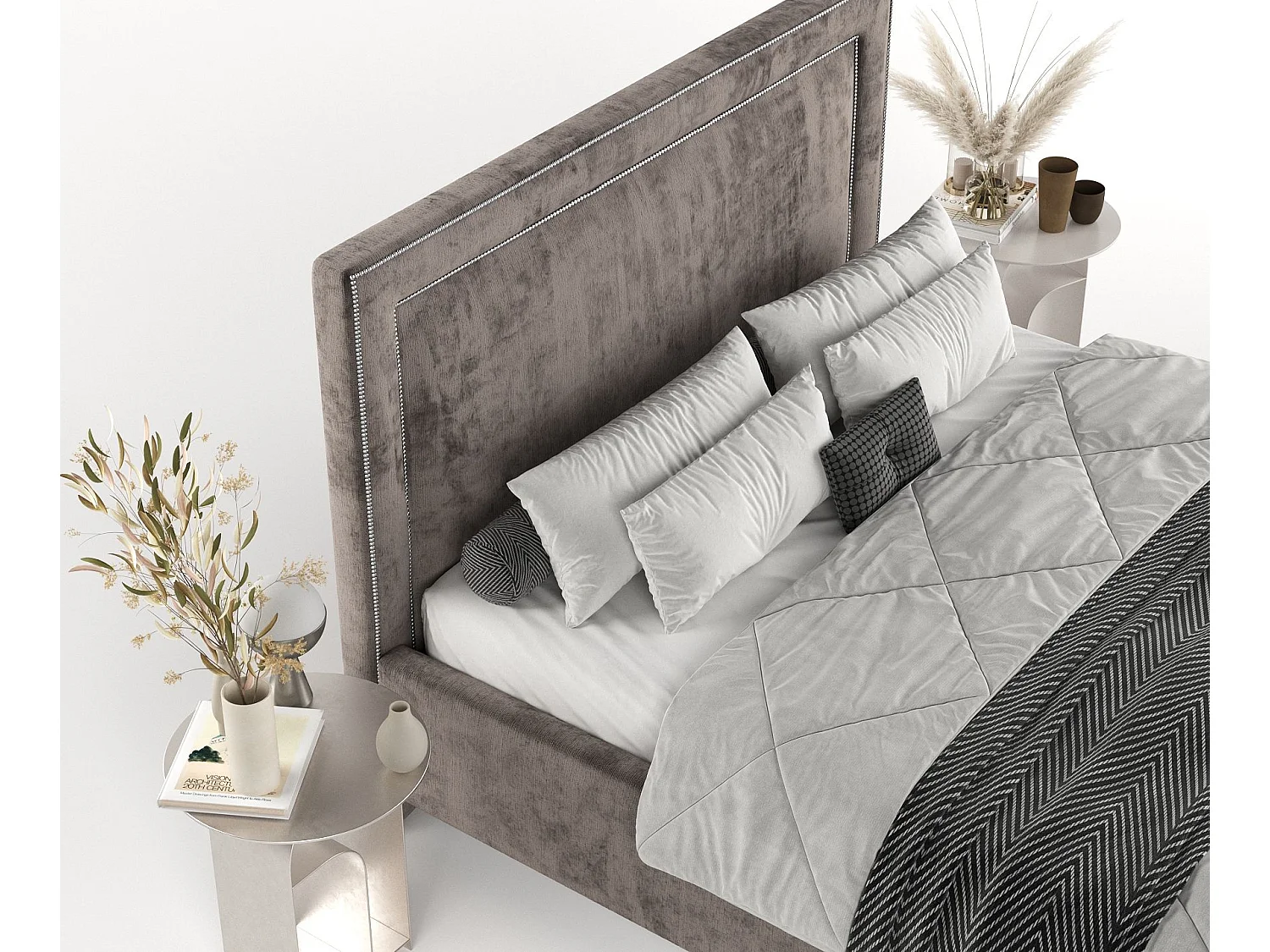 Polsterbett Baleine - 140 x 200 cm - Chenille-Stoff - braun