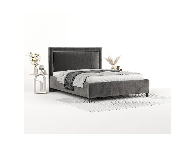 Lit coffre Baleine - 160 x 200 cm - chenille - gris foncé