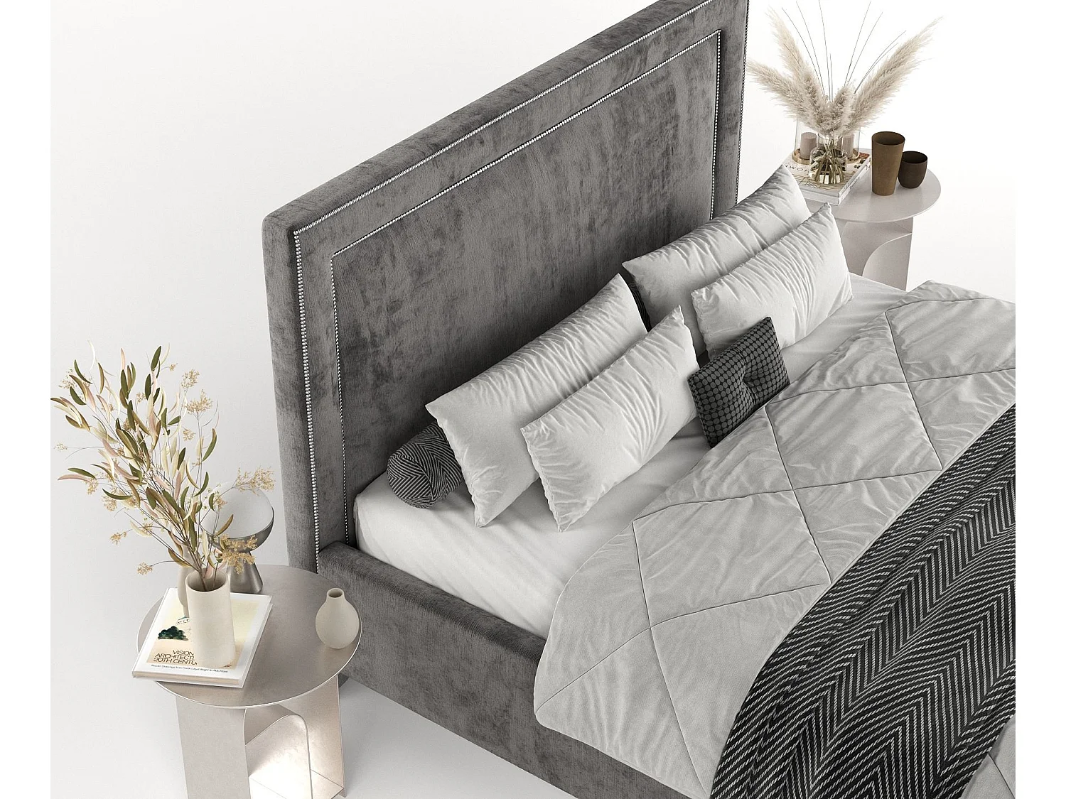 Polsterbett Baleine - 160 x 200 cm - Chenille-Stoff - dunkelgrau