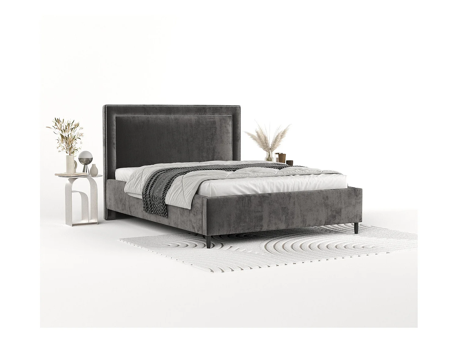 Lit coffre Baleine - 160 x 200 cm - chenille - gris foncé