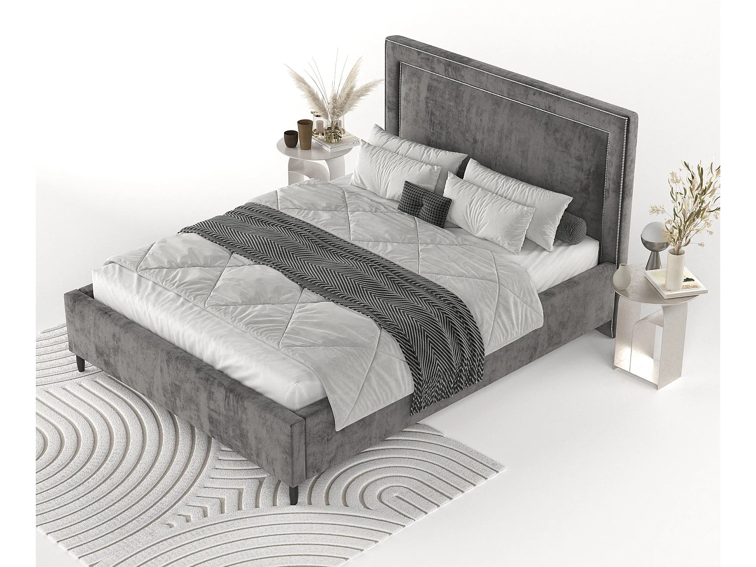 Polsterbett Baleine - 160 x 200 cm - Chenille-Stoff - dunkelgrau