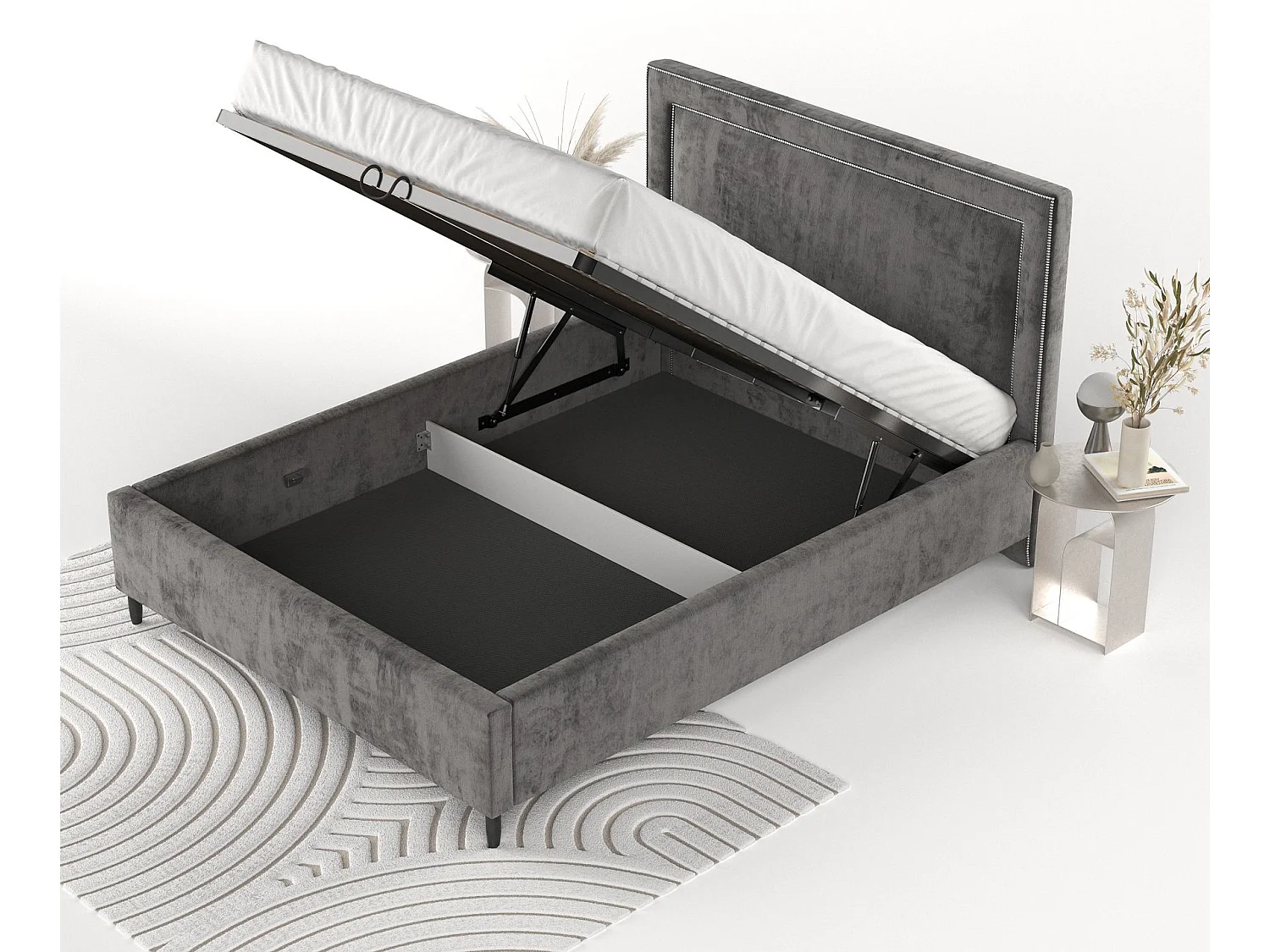 Polsterbett Baleine - 160 x 200 cm - Chenille-Stoff - dunkelgrau