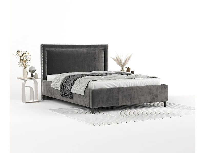 Polsterbett Baleine - 180 x 200 cm - Chenille-Stoff - dunkelgrau