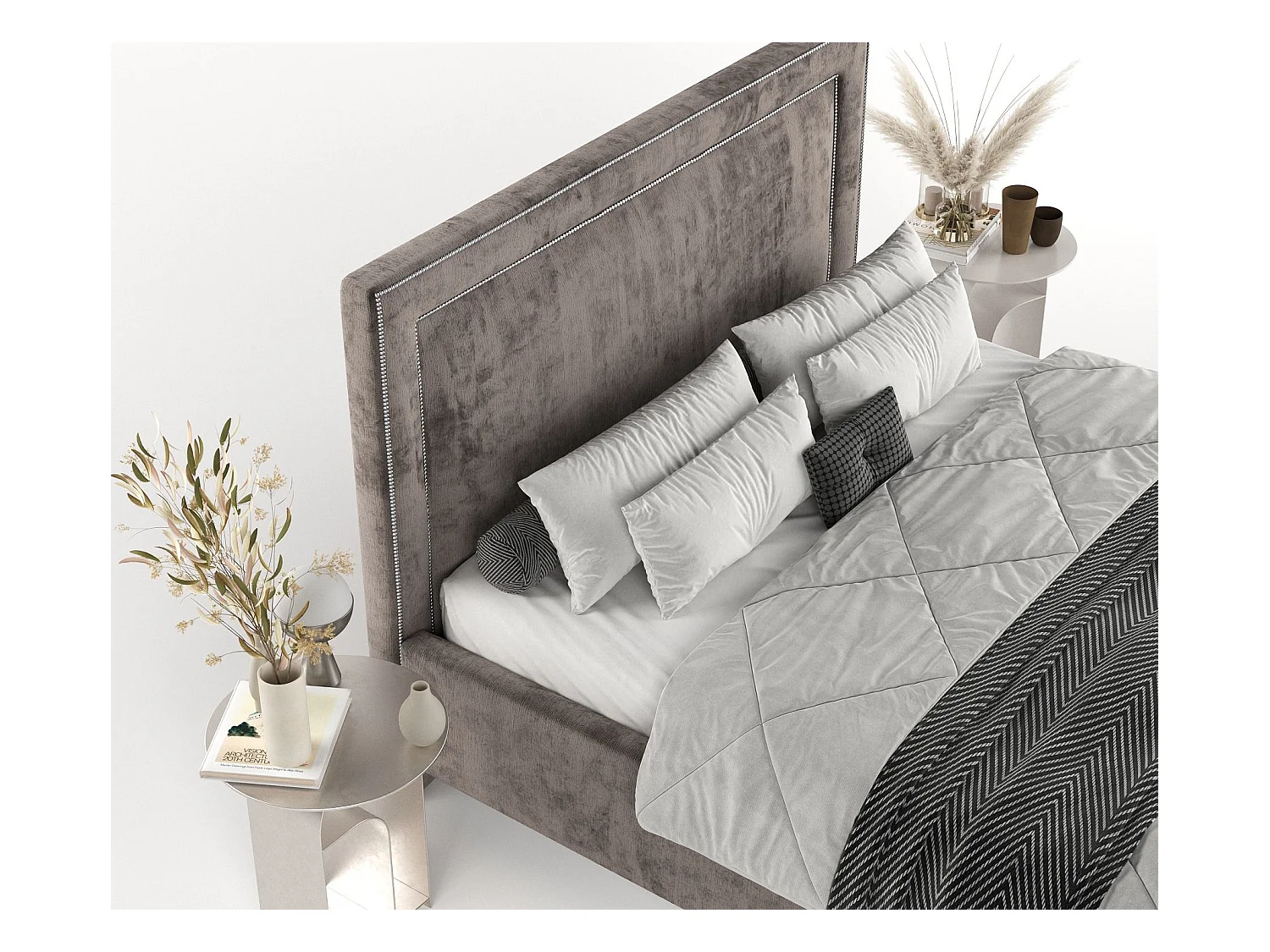 Łóżko tapicerowane Baleine - 160 x 200 cm - szenil - brązowy