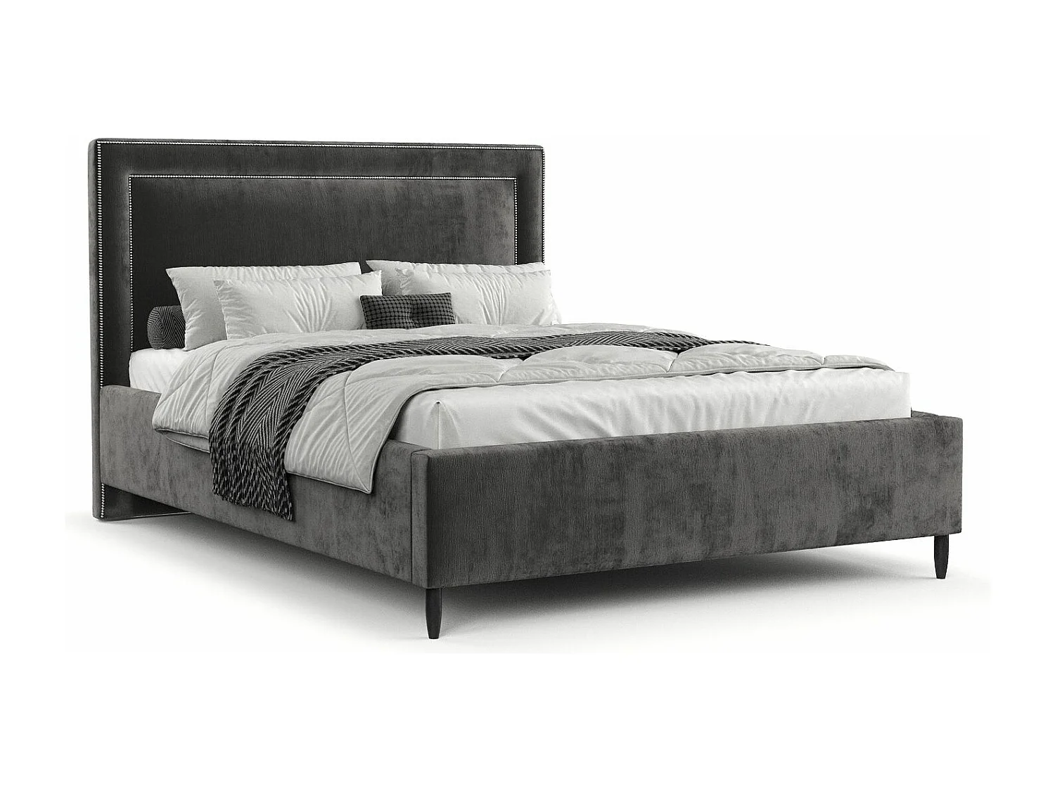 Polsterbett Baleine - 140 x 200 cm - Chenille-Stoff - dunkelgrau