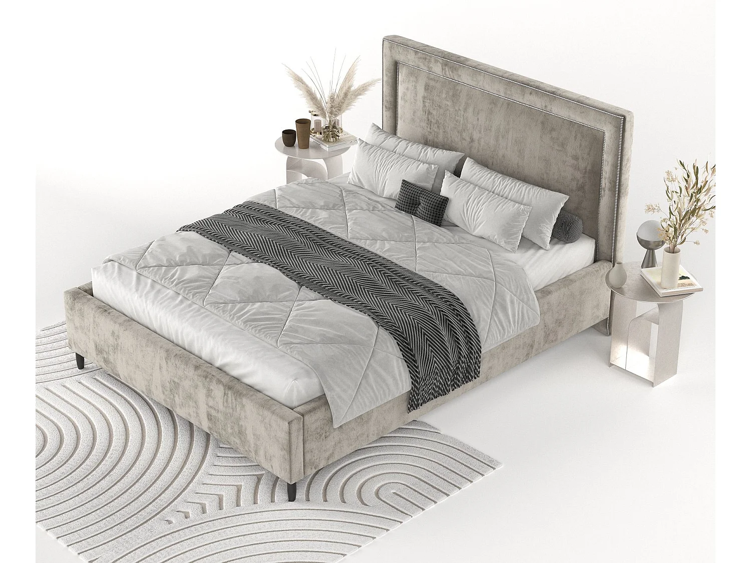 Polsterbett Baleine - 180 x 200 cm - Chenille-Stoff - beige