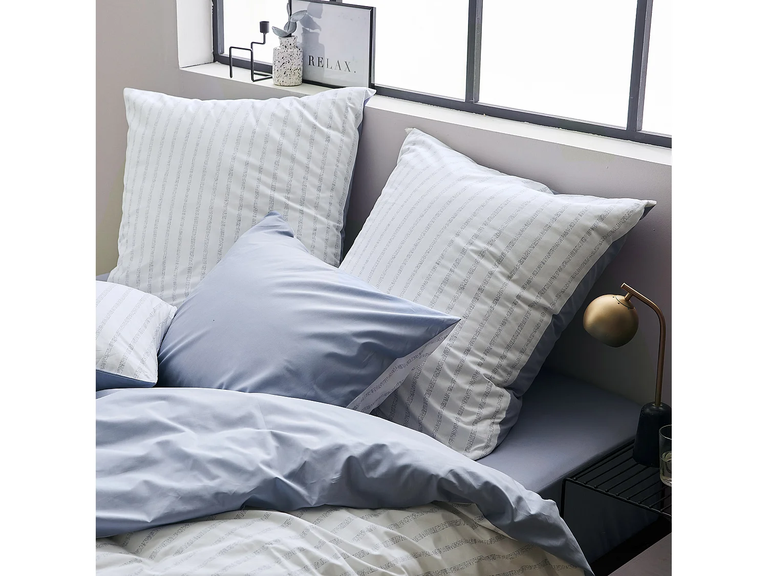 Housse de couette en percale de coton à rayures