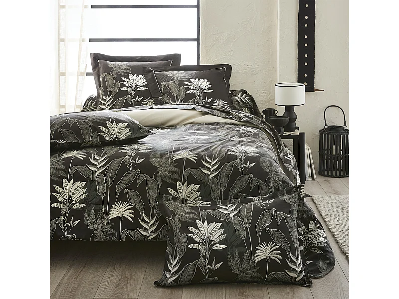 Housse de couette en satin aux feuilles tropicales