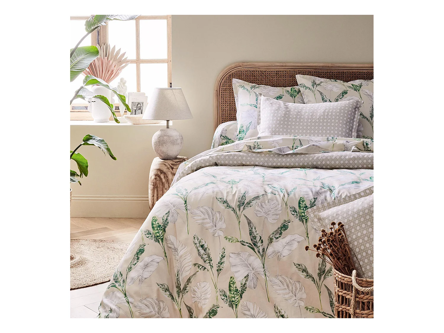 Housse de couette en satin aux impressions de cannage