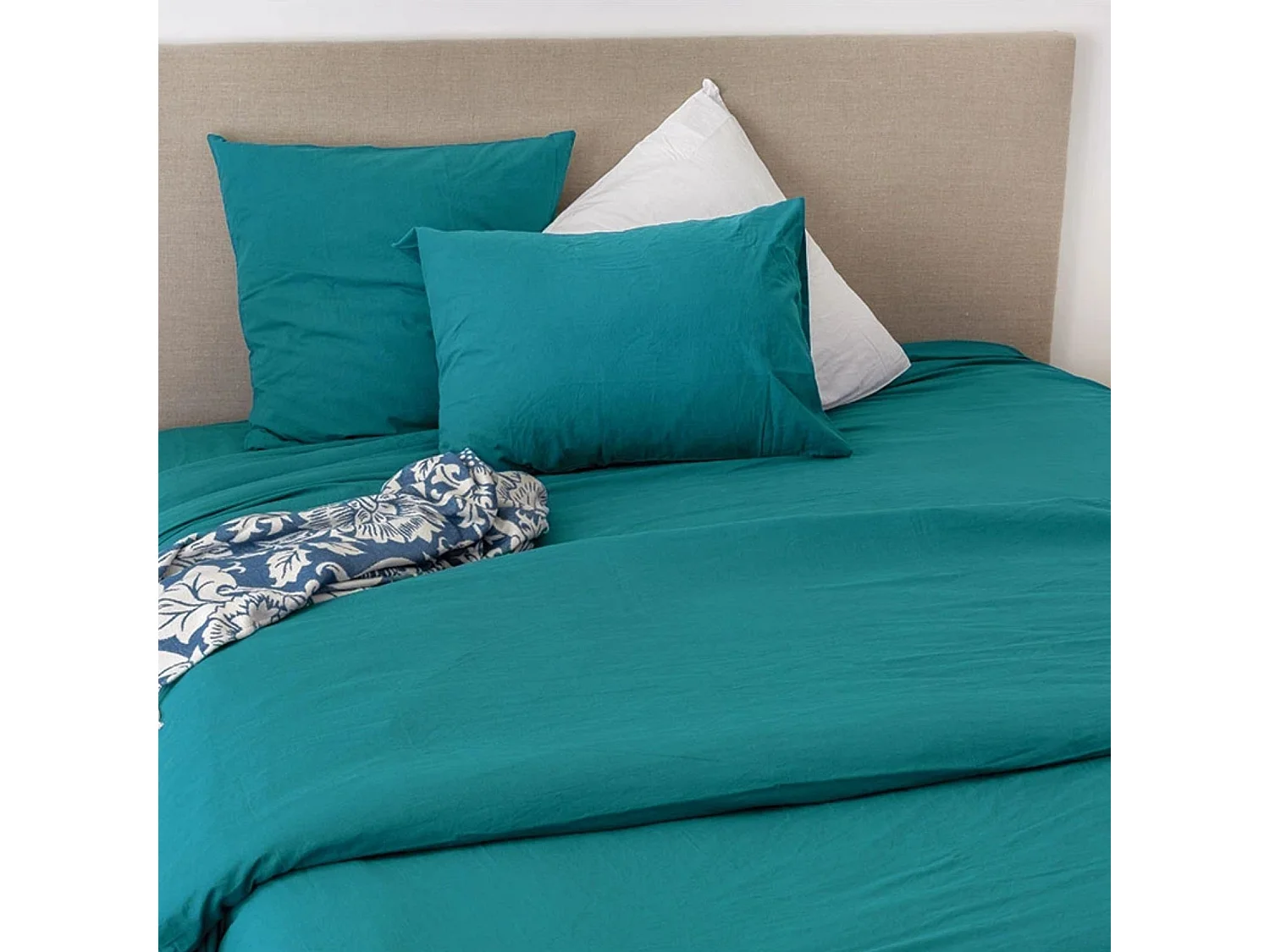 Funda de edredón liso en algodón lavado 200 x 200 cm