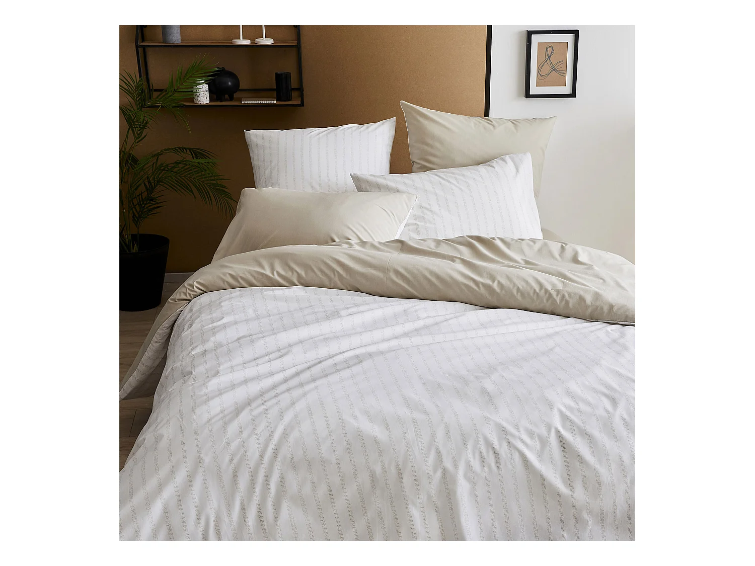 Housse de couette en percale de coton à rayures