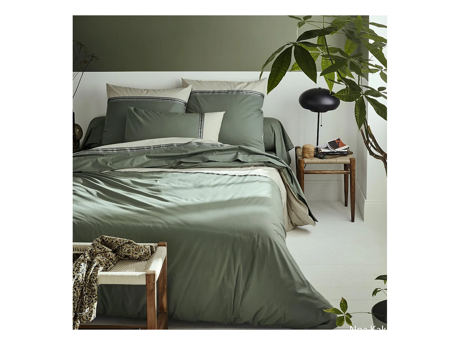 Housse de couette en percale de coton au galon géométrique