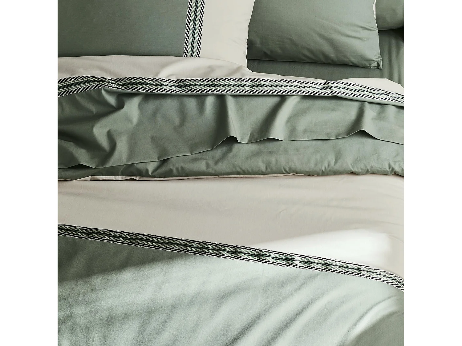 Housse de couette en percale de coton au galon géométrique