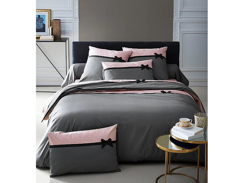 Housse de couette frou frou anthracite nœud