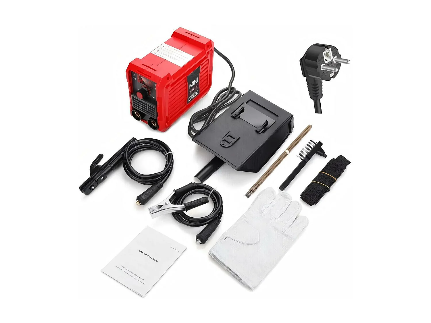 Machine à Soudage MMA-250A, Outil de soudage 220V, Mini Poste à Souder portable, avec masque et gants protecteurs, EU Plug, 21x10x16CM