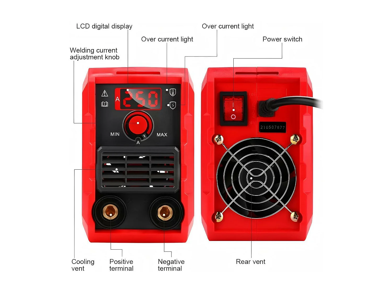 Machine à Soudage MMA-250A, Outil de soudage 220V, Mini Poste à Souder portable, avec masque et gants protecteurs, EU Plug, 21x10x16CM
