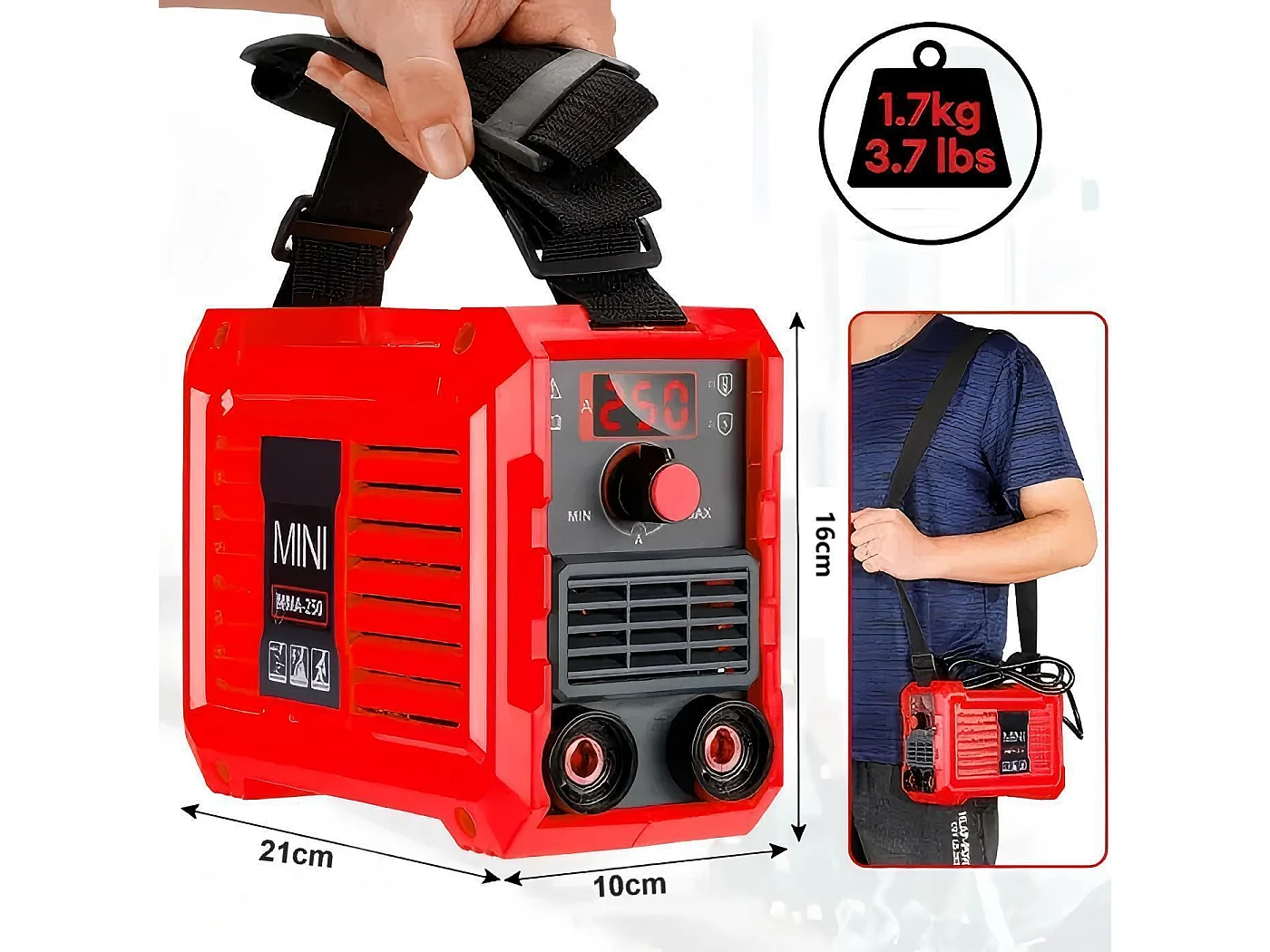 Machine à Soudage MMA-250A, Outil de soudage 220V, Mini Poste à Souder portable, avec masque et gants protecteurs, EU Plug, 21x10x16CM