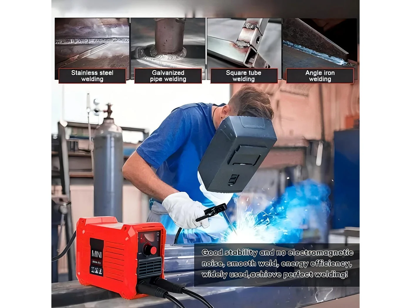 Machine à Soudage MMA-250A, Outil de soudage 220V, Mini Poste à Souder portable, avec masque et gants protecteurs, EU Plug, 21x10x16CM