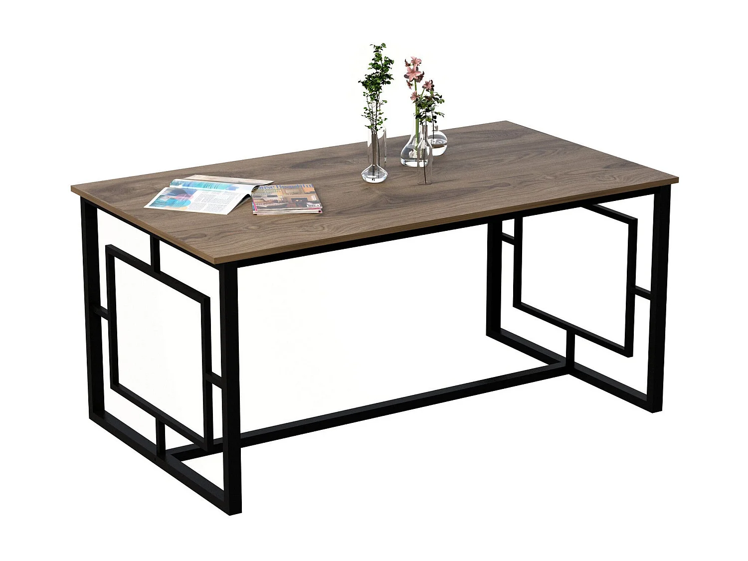 Mesa Kailua 1341, Negro|Nogal, 76x90x160cm, Aglomerado laminado, Metal