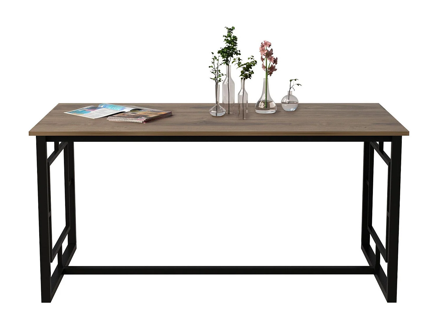 Mesa Kailua 1341, Negro|Nogal, 76x90x160cm, Aglomerado laminado, Metal