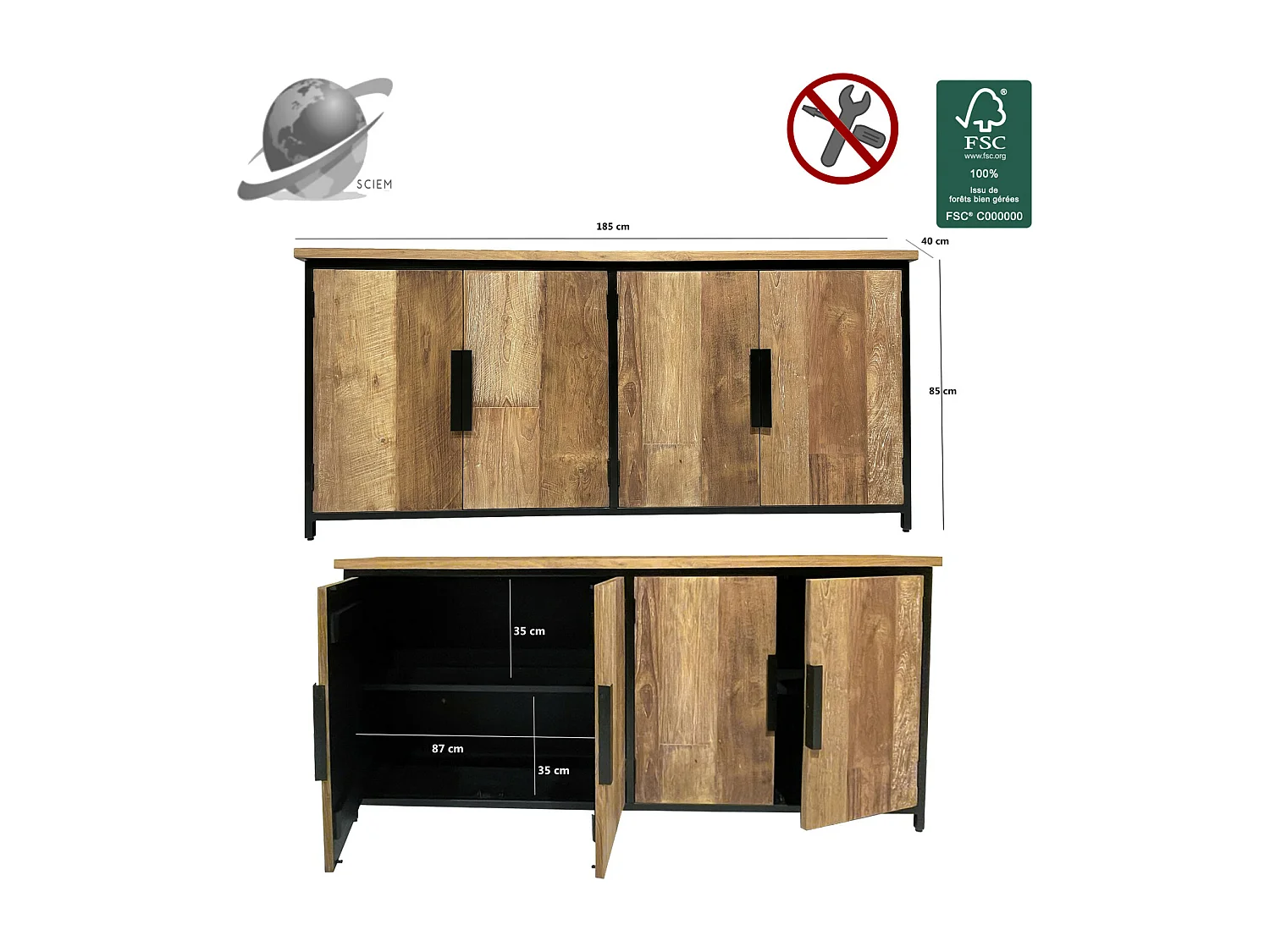 KKOPEN-Buffet 4 portes enTeck recyclé