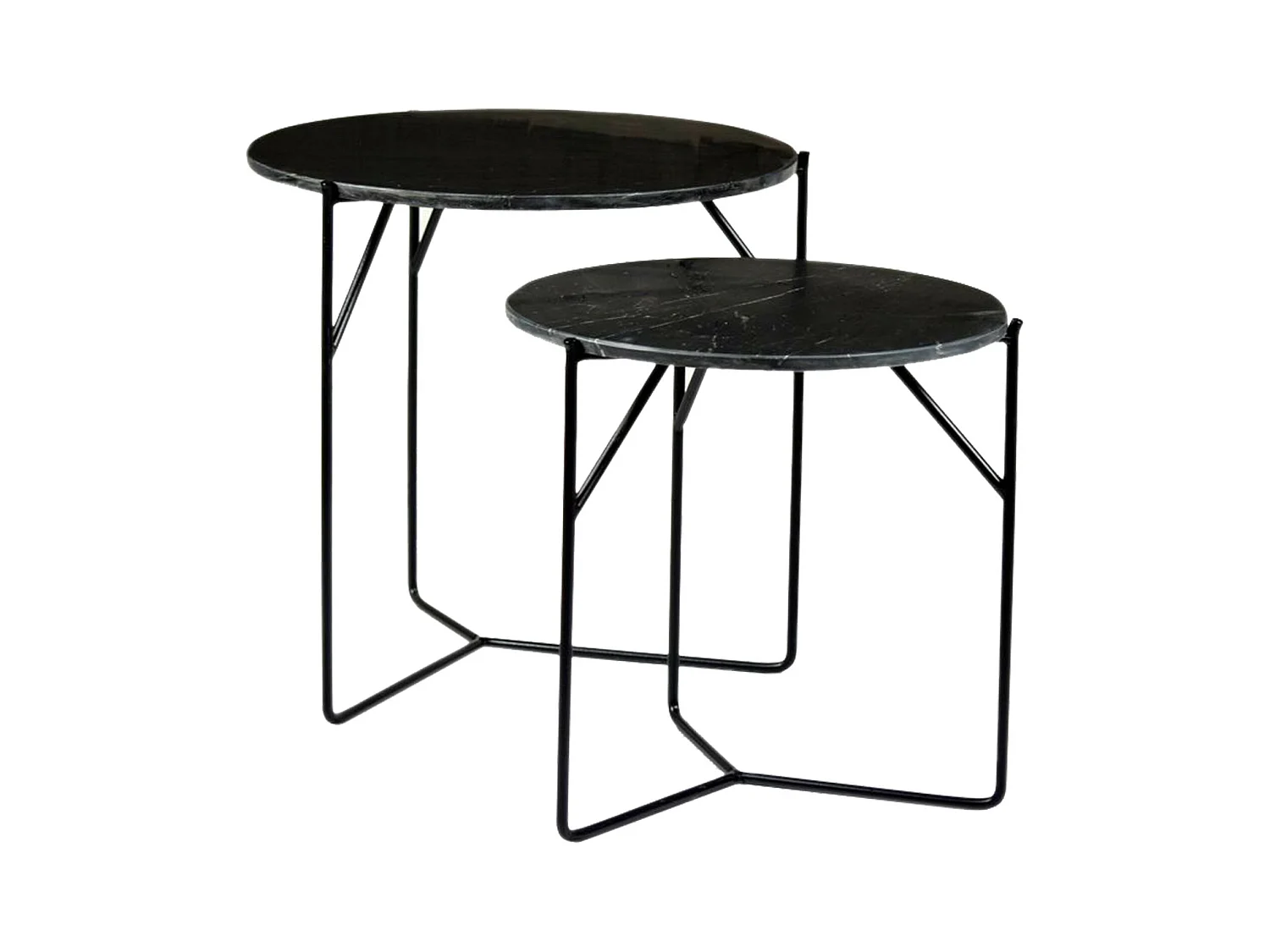 JULIA-Set de 2 Tables basses rondes gigognes en Marbre noir et métal