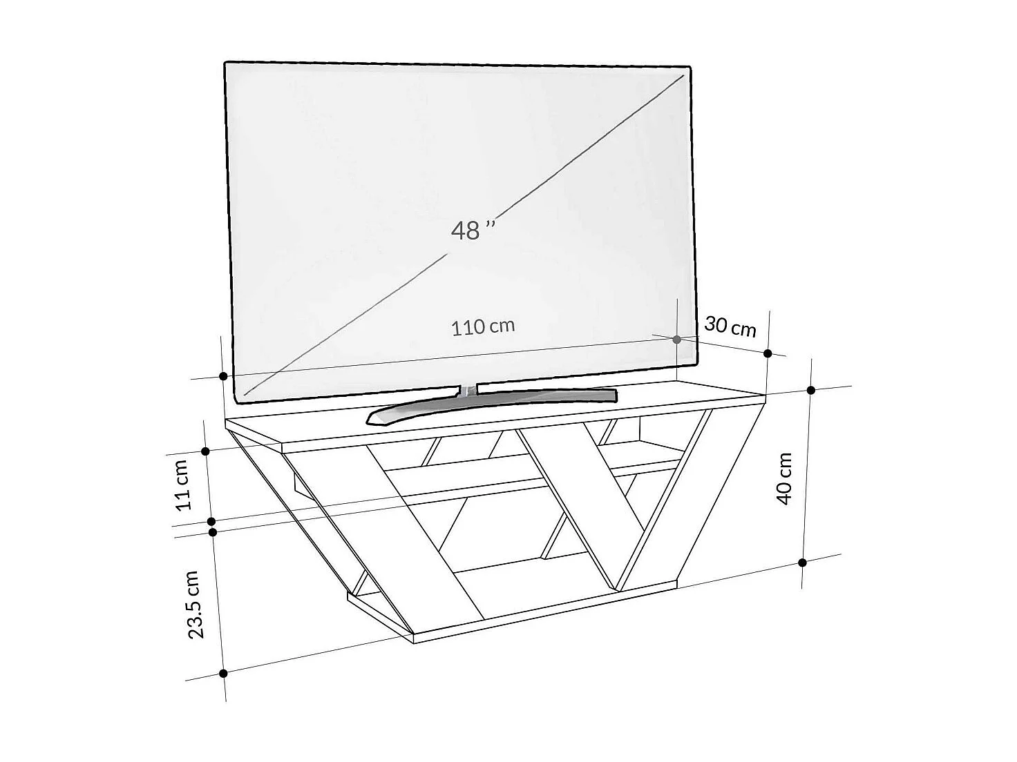 Móvel de TV – 110 cm x 40 cm x 30 cm – Mármore de Carrara – Melamina