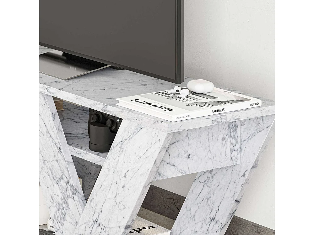 Móvel de TV – 110 cm x 40 cm x 30 cm – Mármore de Carrara – Melamina