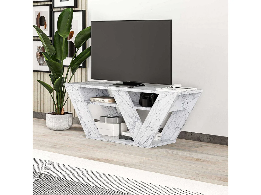 Mueble de TV – 110 cm x 40 cm x 30 cm – Mármol de Carrara – Melamina