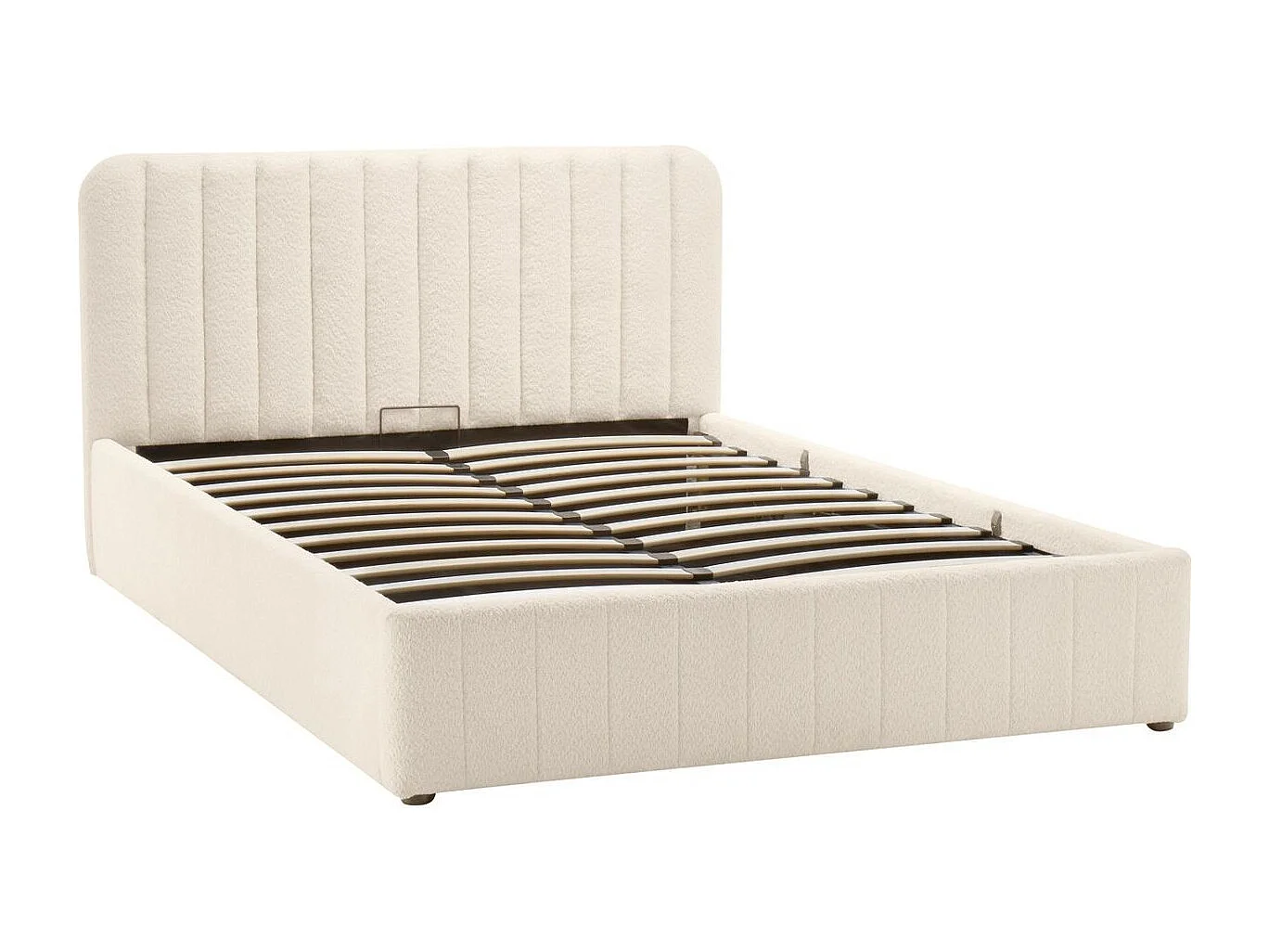Lit coffre adulte 160x200 cm avec tête de lit capitonnée en tissu bouclé beige - Ava