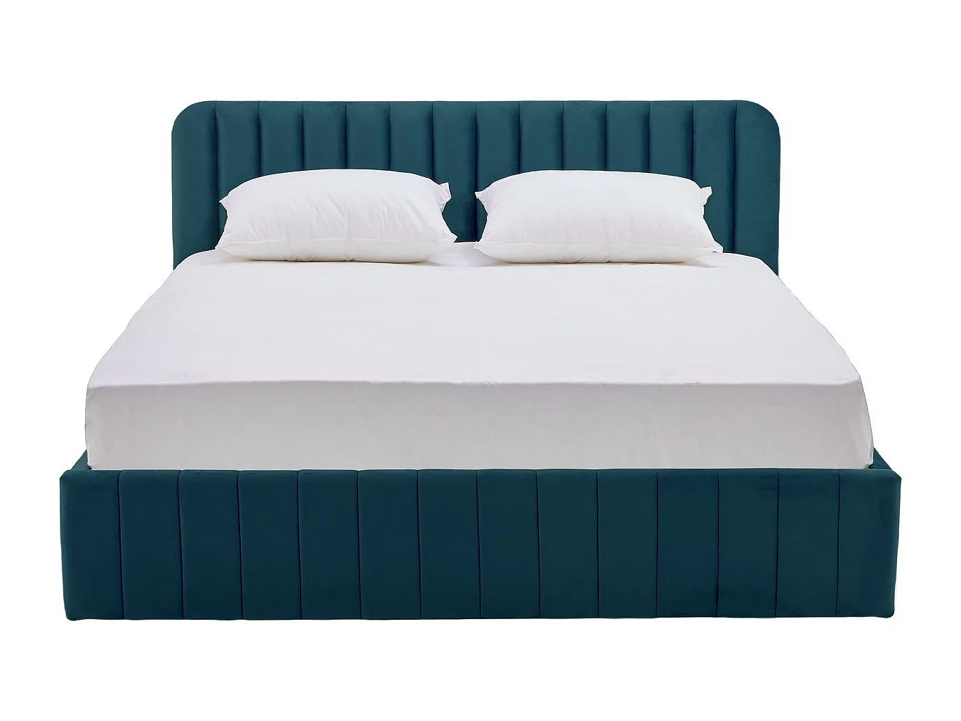 Lit coffre adulte 160x200 cm avec tête de lit capitonnée en velours bleu - Ava