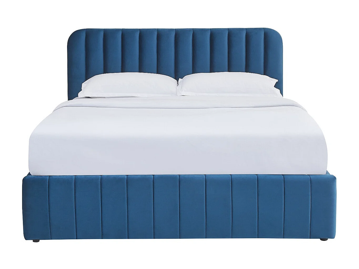 Lit coffre adulte 160x200 cm avec tête de lit capitonnée en velours bleu - Ava