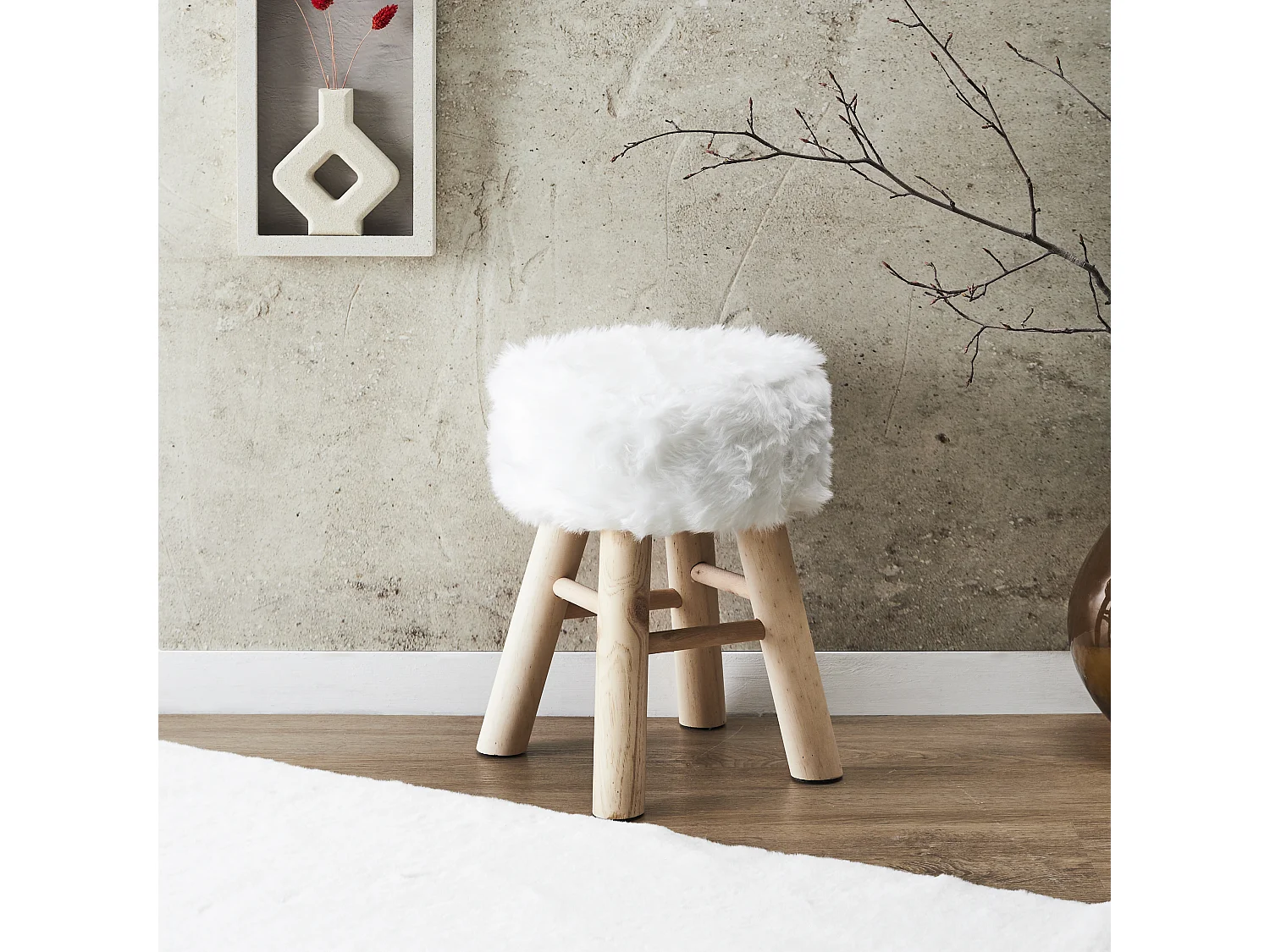 Tabouret Imitation Fourrure - Lot De 4 Blanc, Marron