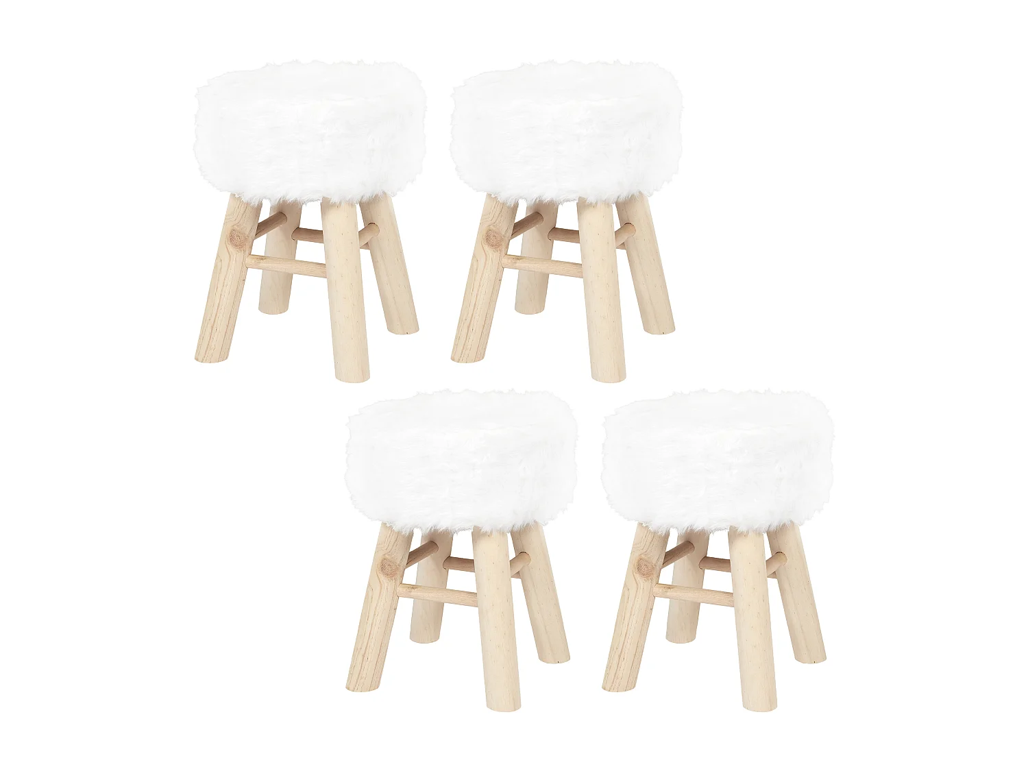 Tabouret Imitation Fourrure - Lot De 4 Blanc, Marron