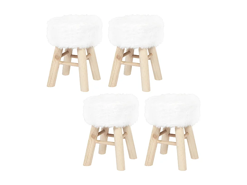 Tabouret Imitation Fourrure - Lot De 4 Blanc, Marron