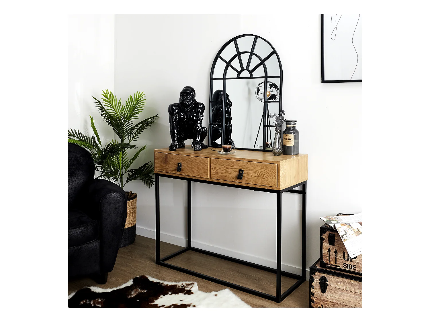 Miroir Fenetre Metal 60x80cm Noir