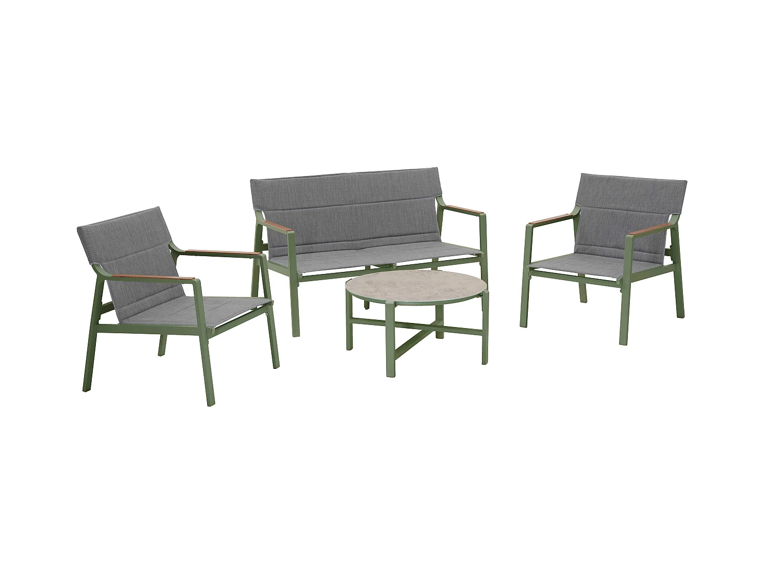 Salon de jardin 4 places en aluminium vert kaki