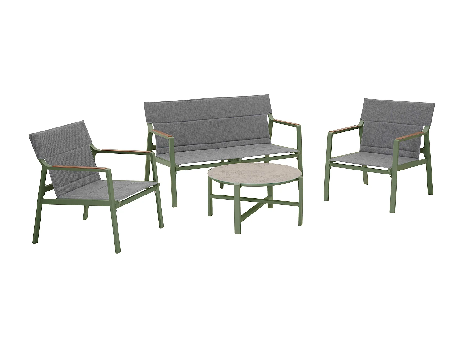 Salon de jardin 4 places en aluminium vert kaki