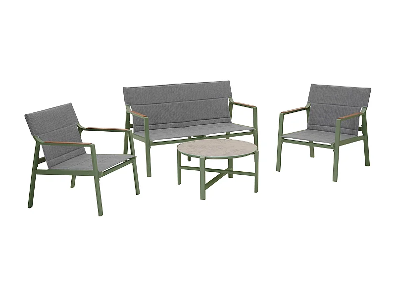 Salon de jardin 4 places en aluminium vert kaki