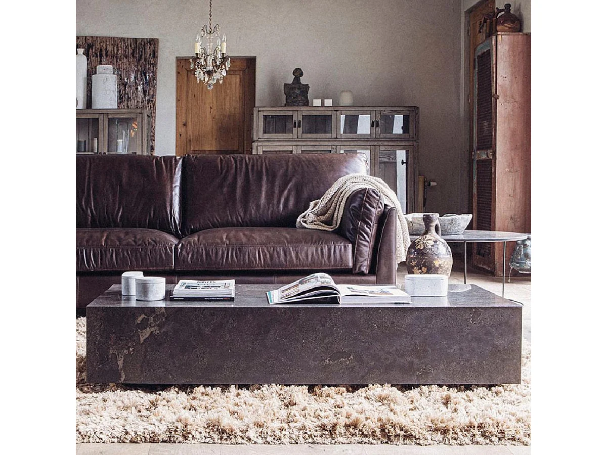 Table basse rectangulaire revêtement pierre bleue Pierre Gris - Minéral Interior's